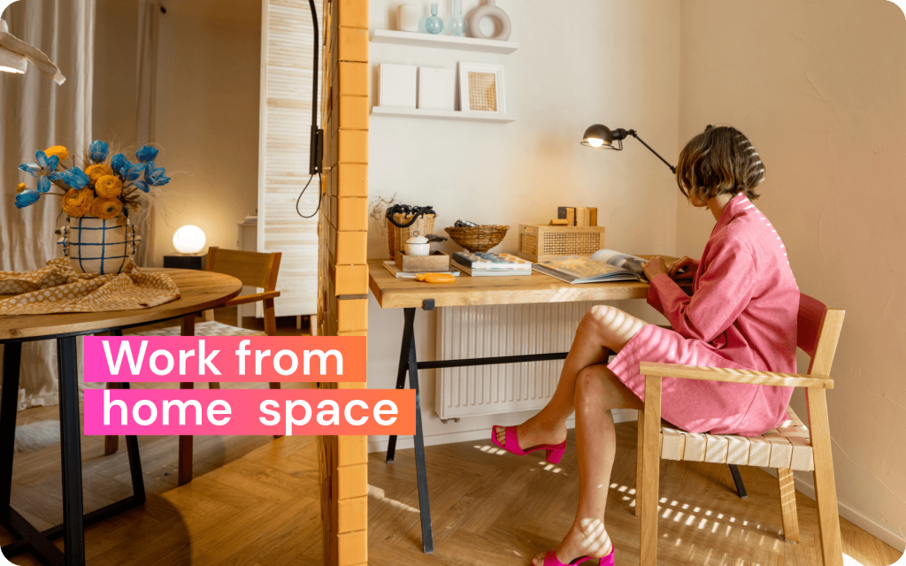 A woman working from her in her home office space 