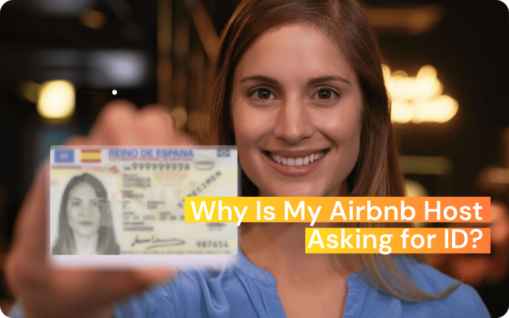 Image of a woman holding a governmental ID with a title "Why do Airbnb hosts ask for ID".